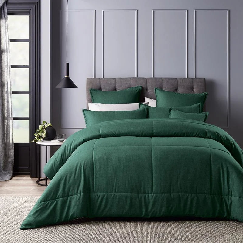 Infuse your bedroom with timeless elegance using the Maynard Green comforter set. This stunning 6-piece collection exudes class, featuring a sumptuous comforter, two standard pillowcases, two European pillowcases, and a stylish cushion cover.