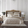Elevate your bedroom with the opulent charm of the Davinci Santos Snow Bed Quilt Cover Set. This exquisite ensemble makes a statement of affluence and sophistication. The striking gold metallic accents beautifully illuminate the richly textured chenille fabric, featuring a traditional Greek key motif.