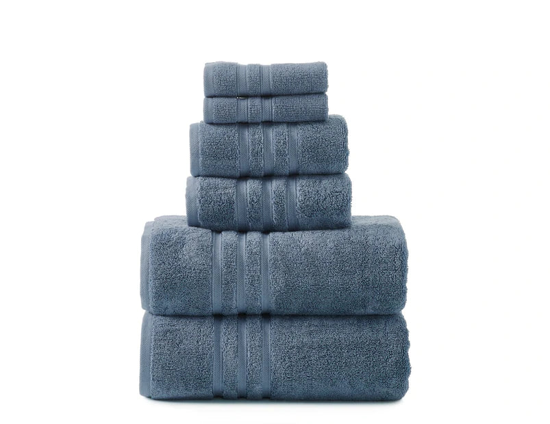 Logan & Mason's 6PC Super Duet Towel Sets are 100% cotton 575gsm. Each set contains 2 x Bath Towels, 2 x Hand Towels and 2 Face Washers and are available in 6 clasic colourways to suit any decore.