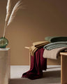 Made from 100% New Zealand lambswool, Nevis throw blankets in rhubarb are simply luxurious. All of our throws make the perfect companion over cooler days and nights, and can also be enjoyed outdoors