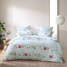 Posie Aqua is a fresh summer floral. Pink tulips, delicate yellow flowers and look a like white lacework are set into traditional panel format borders. The design has a co ordinate lace inspired reverse and pops with the neon coral pink piping finish.