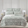 Boasting a timeless jade & white damask pattern, highlighted by sharp, straight piped edge detailing, this bedspread features a reverse side equally elegant & detailed. Whether you're looking for a light and airy summer layer or wish to layer it with a quilt for winter warmth, this bedspread provides the flexibility to effortlessly shift between seasons.