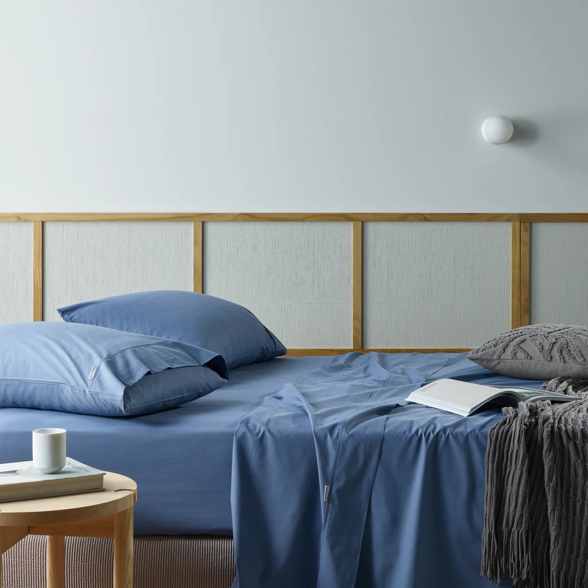 Our sustainable and natural recycled cotton/bamboo sheet sheets are woven in an easy-care percale weave fabric. The natural properties of cotton and bamboo control moisture and regulate body temperature to ensure a beautiful night's sleep. Cuffed and piped these sheets are super soft, smooth and durable. The fitted sheet has a wall depth of 40cm which will fit most mattresses.