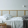 Our sustainable and natural recycled cotton/bamboo sheet sheets are woven in an easy-care percale weave fabric. The natural properties of cotton and bamboo control moisture and regulate body temperature to ensure a beautiful night's sleep. Cuffed and piped these sheets are super soft, smooth and durable. The fitted sheet has a wall depth of 40cm which will fit most mattresses.