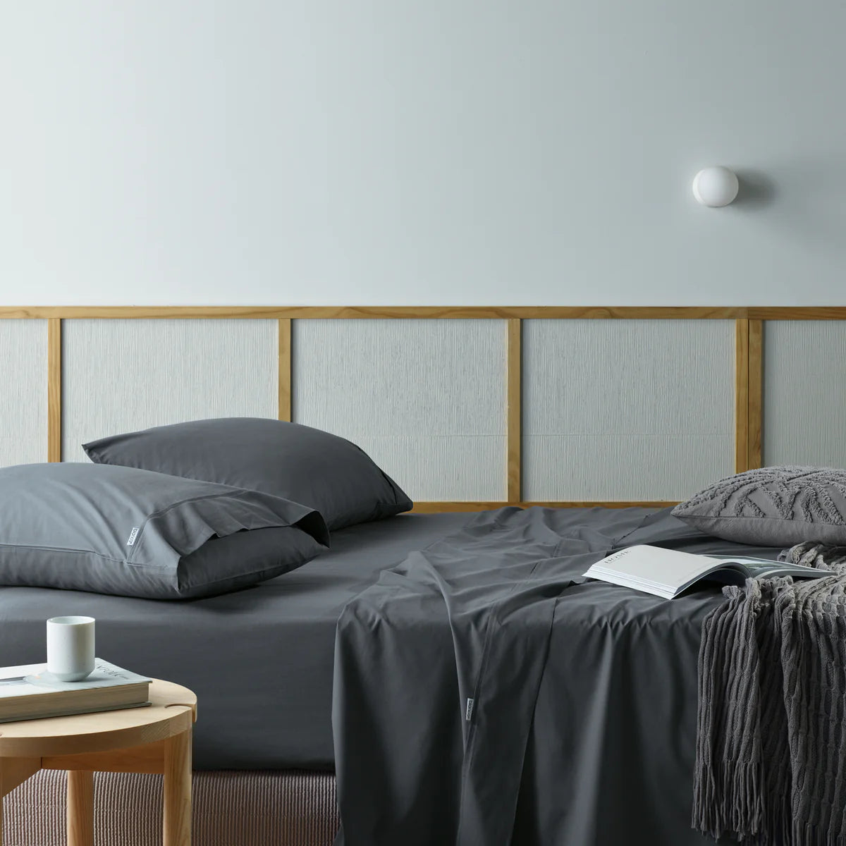 Our sustainable and natural recycled cotton/bamboo sheet sheets are woven in an easy-care percale weave fabric. The natural properties of cotton and bamboo control moisture and regulate body temperature to ensure a beautiful night's sleep. Cuffed and piped these sheets are super soft, smooth and durable. The fitted sheet has a wall depth of 40cm which will fit most mattresses.