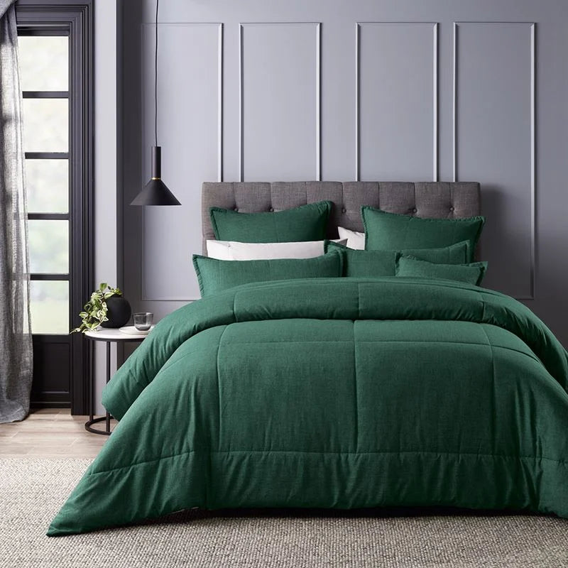 Infuse your bedroom with timeless elegance using the Maynard Green comforter set. This stunning 6-piece collection exudes class, featuring a sumptuous comforter, two standard pillowcases, two European pillowcases, and a stylish cushion cover. 