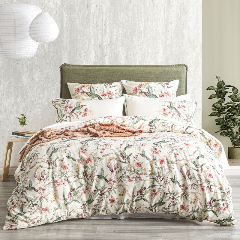 The Cavallo Banksia is a printed quilt cover set in vibrant floral print on a super soft genuine French Linen.