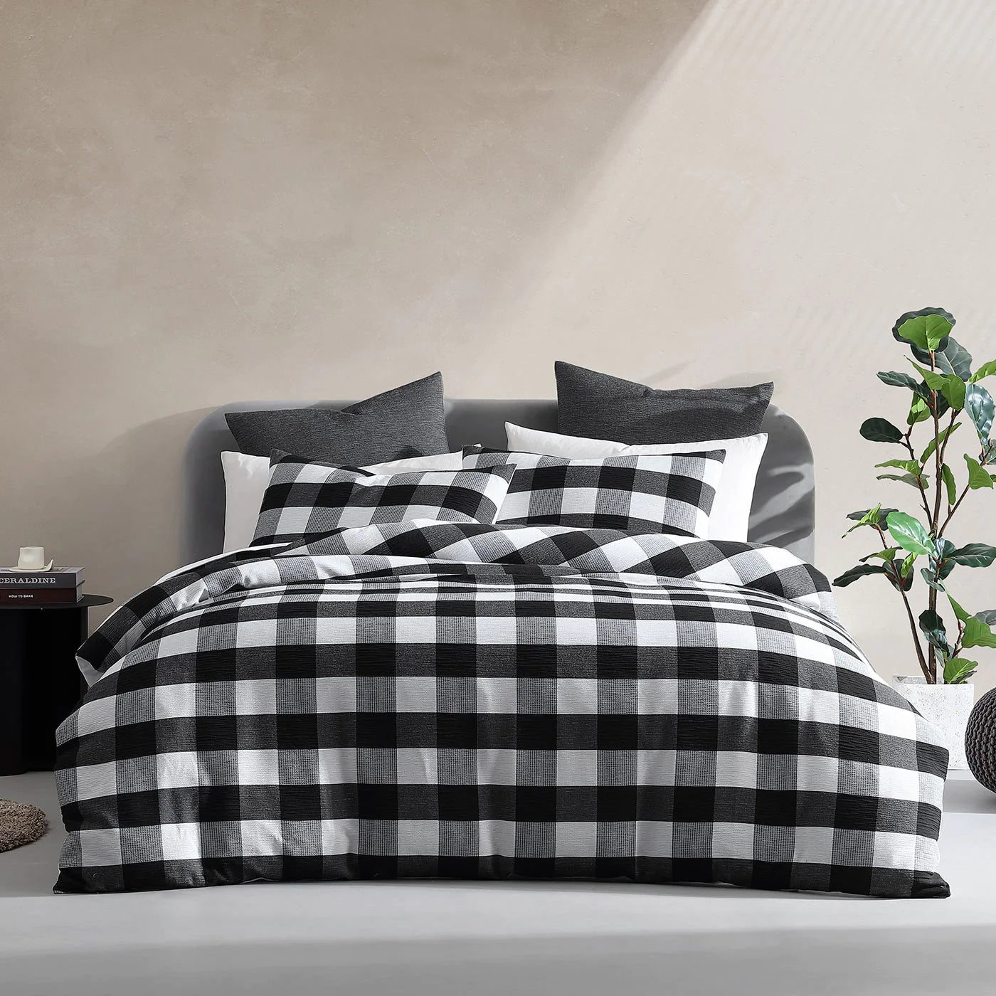 Hogan Slate is the perfect quilt cover set to create a comfortable bedroom atmosphere. Featuring a variety of textured squares in contrasting shades and patterns