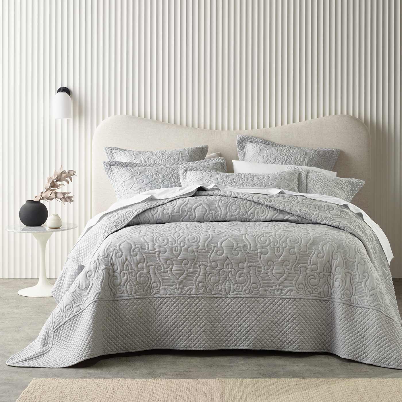 The Laurent bedspread will add class and sophistication to your bedroom. A beautiful damask design finished with an elegant diamond quilted border. A bedspread for the discerning and will be cherished for many years to come.