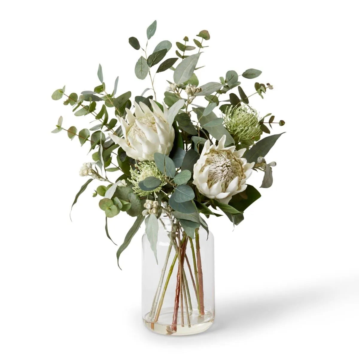 This Protea Pin Mix Tillie Vase White - 70cm is the perfect way to bring a touch of nature into your home. With remarkably realistic details, this delicate vase is the perfect way to enjoy the beauty of greenery and flowers without the hassle of watering it.