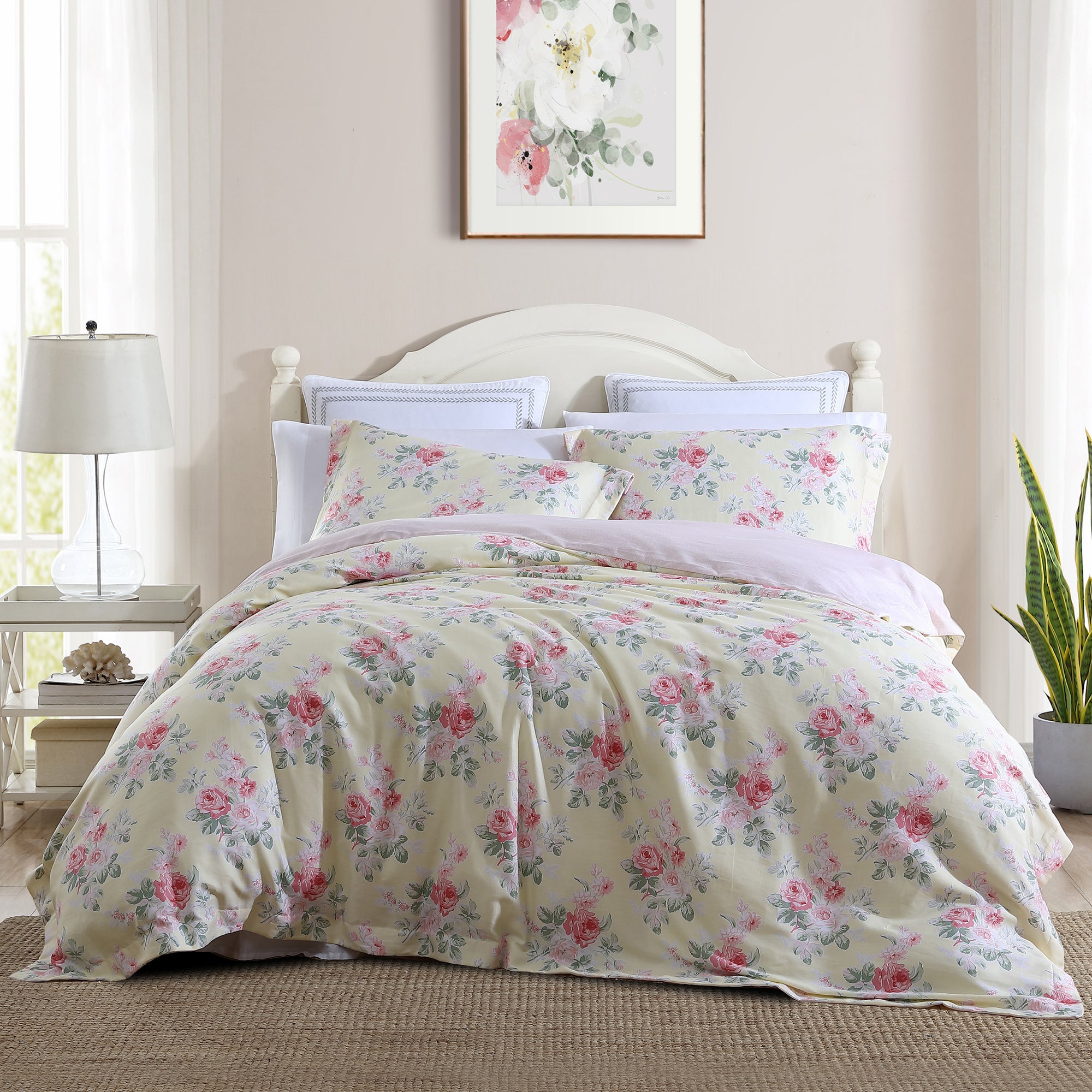 The Melany Quilt Cover Set Range Multi by Laura Ashley will transform your bedroom into a sweet, botanical retreat. Featuring a tailored edge and sunshine yellow ground with pink florals, this bedlinen includes a complementary mini floral on the reverse for a cheerful update.