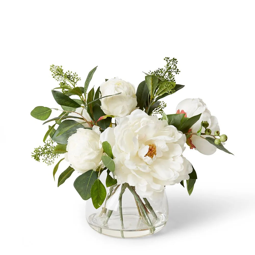 Add a splash of floral and greenery to your interiors with this beautiful Peony Mix Allira Vase White - 36cm. It is remarkably realistic and no need to worry if you forget to water it!