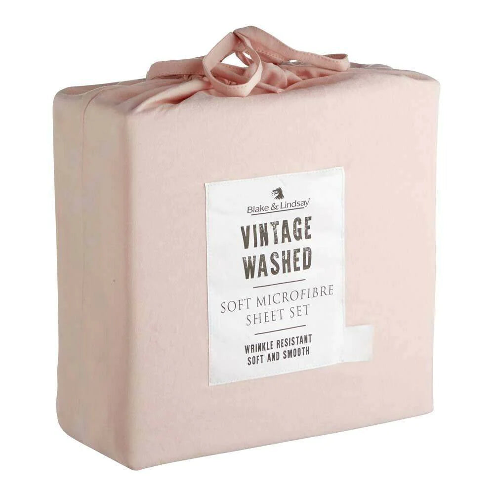 Experience the unparalleled comfort of Blake & Lindsay Vintage Washed Microfibre Blush bed sheet set. These sheets are luxuriously soft, impeccably smooth, and remarkably wrinkle resistant, making them a perfect choice for effortless daily maintenance. 