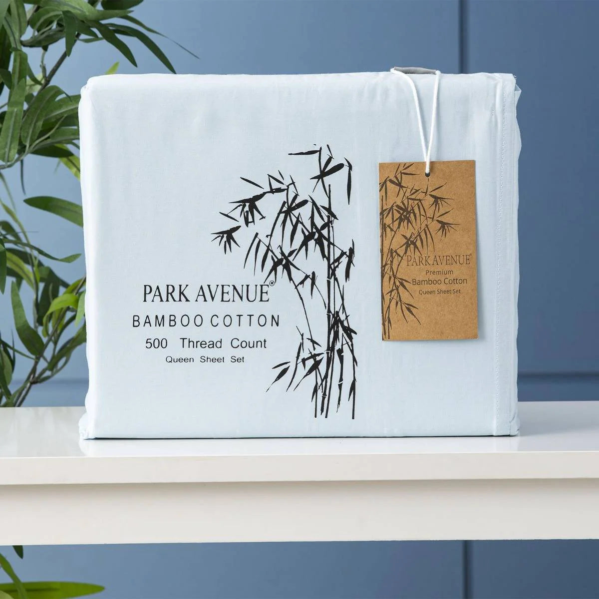 Park Avenue 500 Thread count Natural Bamboo Cotton Sheet set Mid Blue. These Bamboo cotton blend sheet set has been made with the finest 50 % bamboo and 50 % cotton fibres, the naturally silky smooth and unique sheen of the bamboo protects your skin against any irritation.
